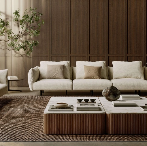 Tavolino in marmo e legno massello Drum di Lema