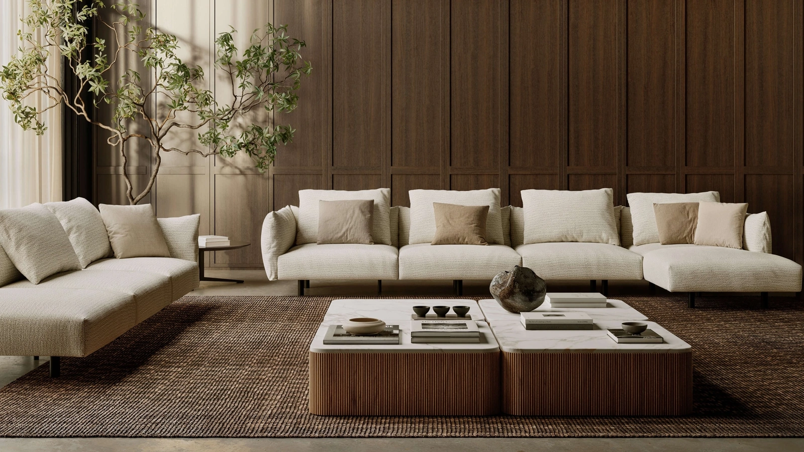 Tavolino in marmo e legno massello Drum di Lema