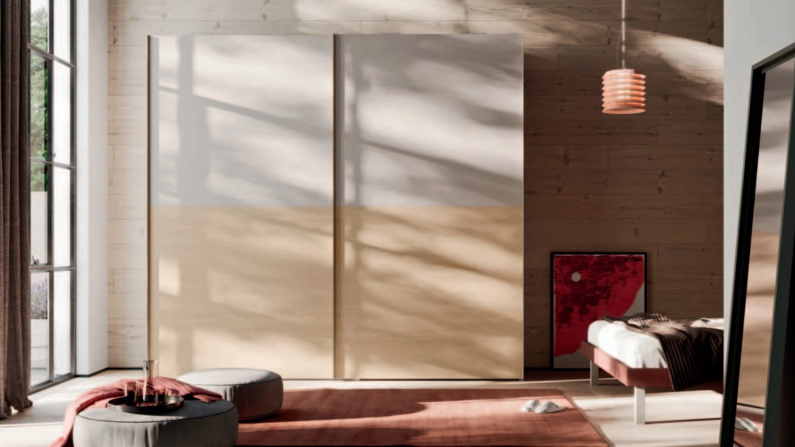 Armadio con ante scorrevoli in melaminico Tortora e materico Rovere Dave di Orme