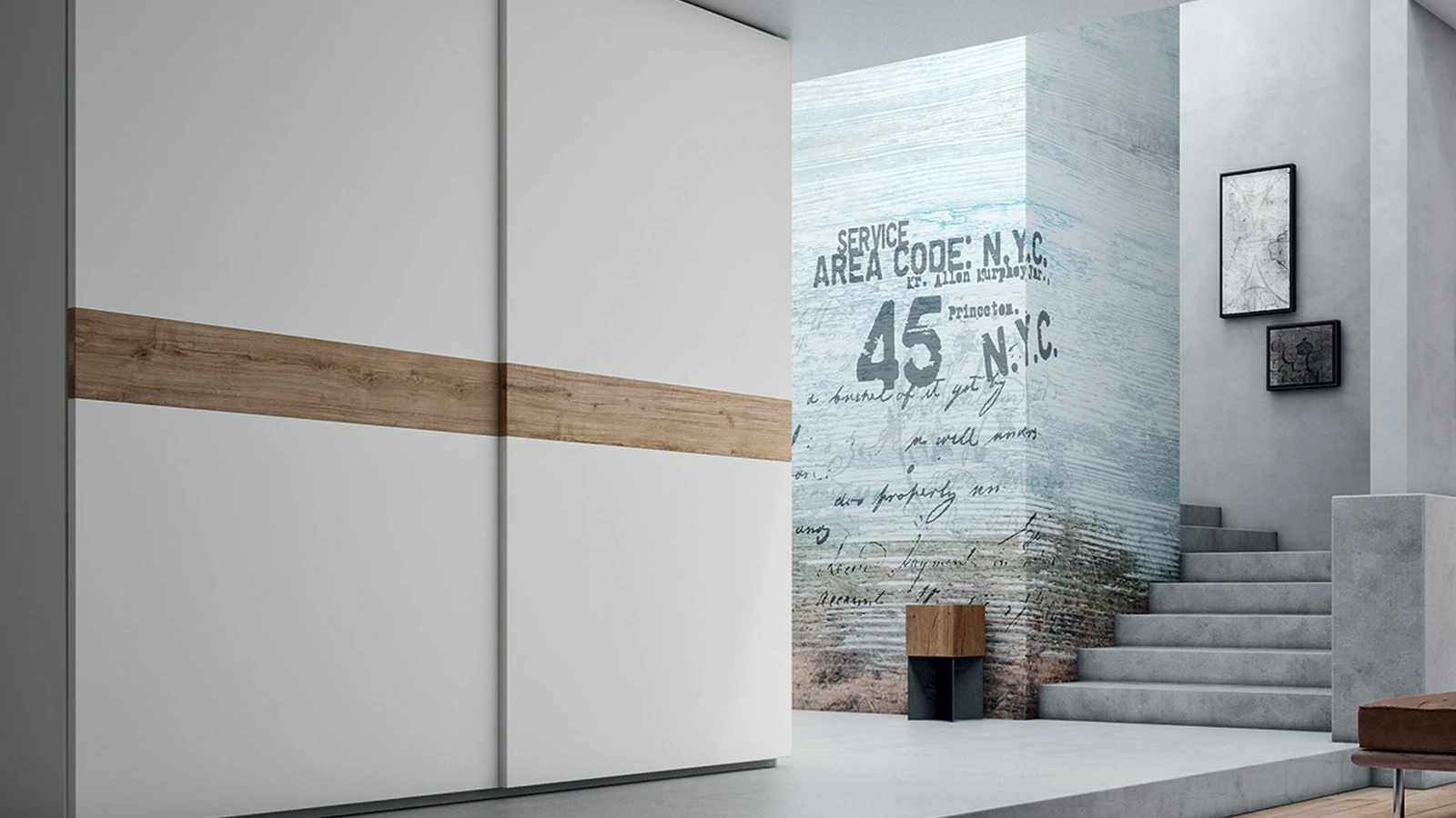 Armadio Dolly DB111 in laccato bianco con fascia centrale in Rovere Nodato di Maronese Acf