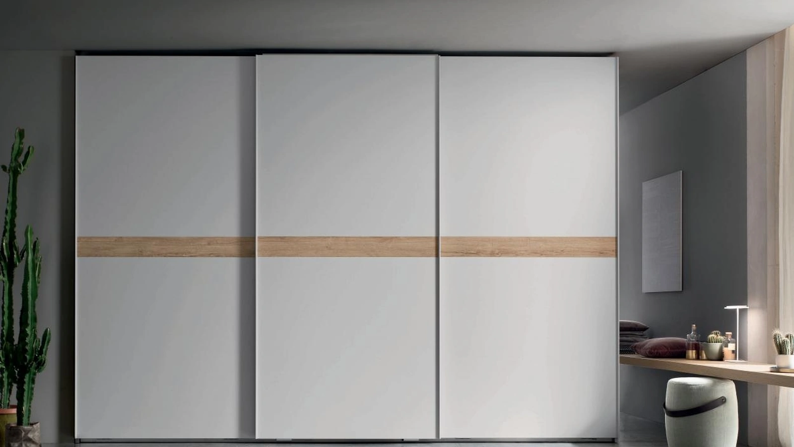 Armadio Fast DU165 in melaminico Ghiaccio con inserto fascia centrale Rovere Nodato di Maronese Acf