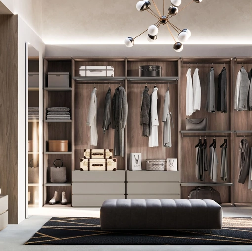 Cabina armadio con struttura in materico Sbiancato e laccato opaco Nebbia Flexi di Orme