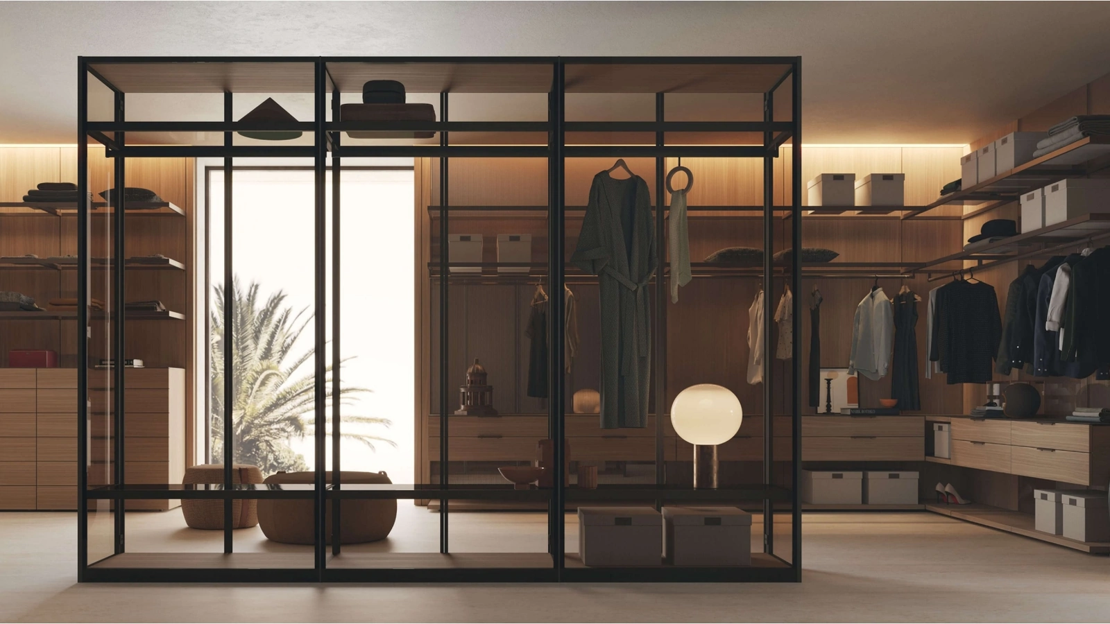 Armadio componibile con anta battente in vetro con profili in metallo Tian di Lema