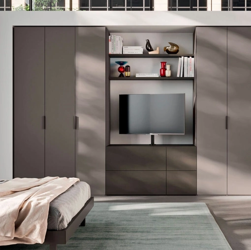 Armadio ad ante battenti in melaminico Platino e dekor Bronzo Liscia 22 Crea 1200 di Orme