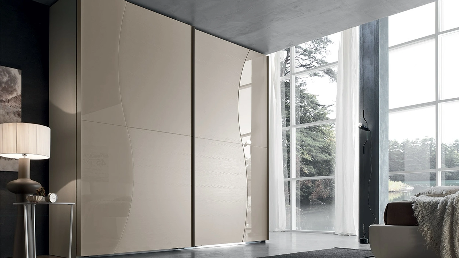 Armadio Twist con anta scorrevole in Frassino Juta con vetro laccato Juta di Maronese Acf