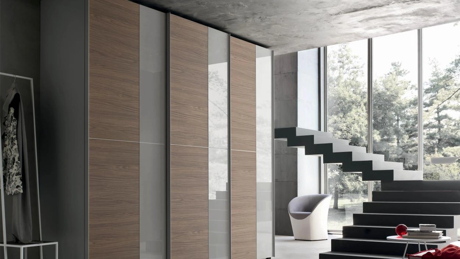 Armadio Zen DU152 in melaminico Rovere Avena, laccato Magma opaco con Vetro Laccato Magma di Maronese Acf