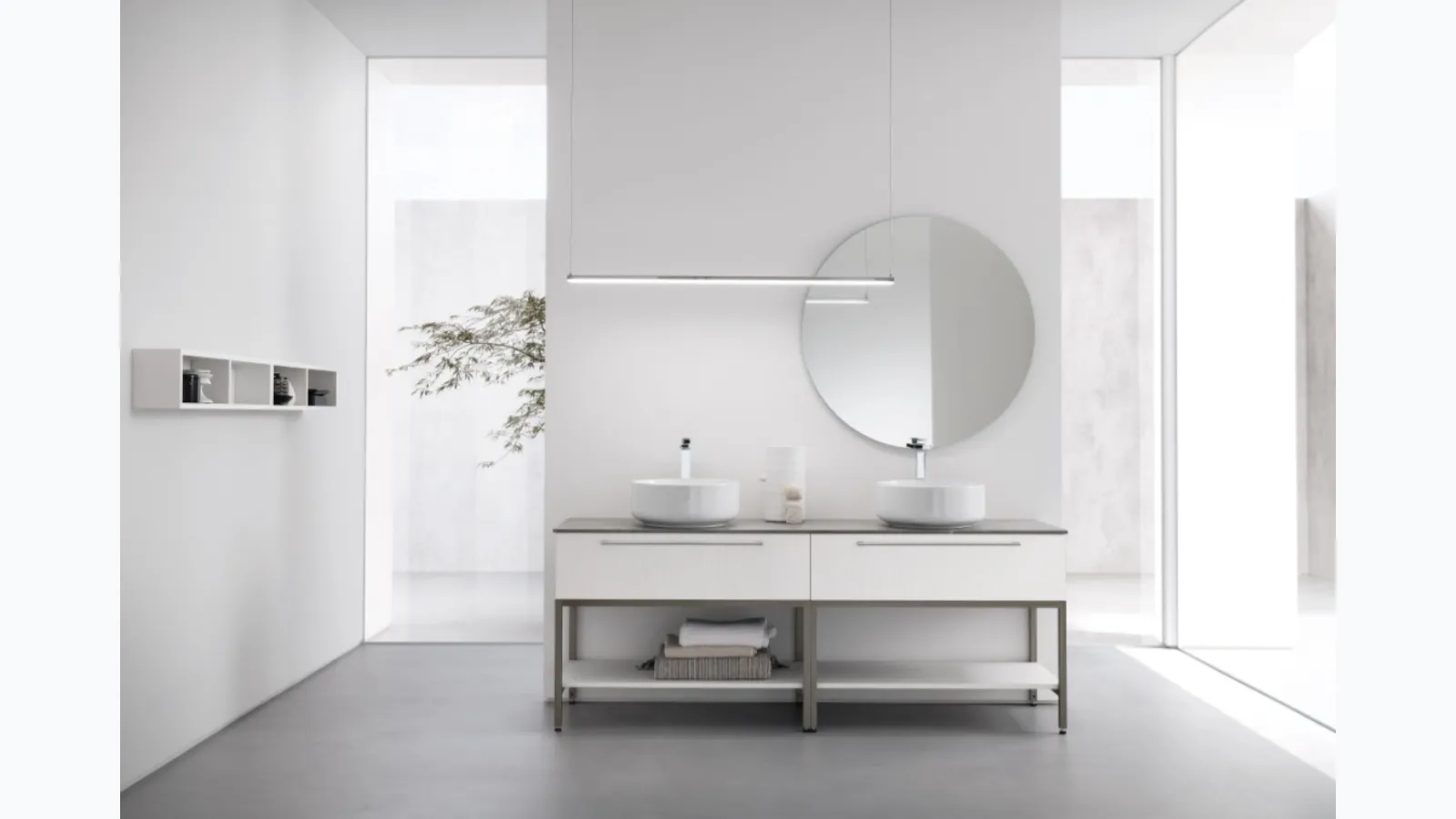 Mobile Bagno da appoggio in reflex perla nobilitato con piano in gres B201 BD006 di Compab