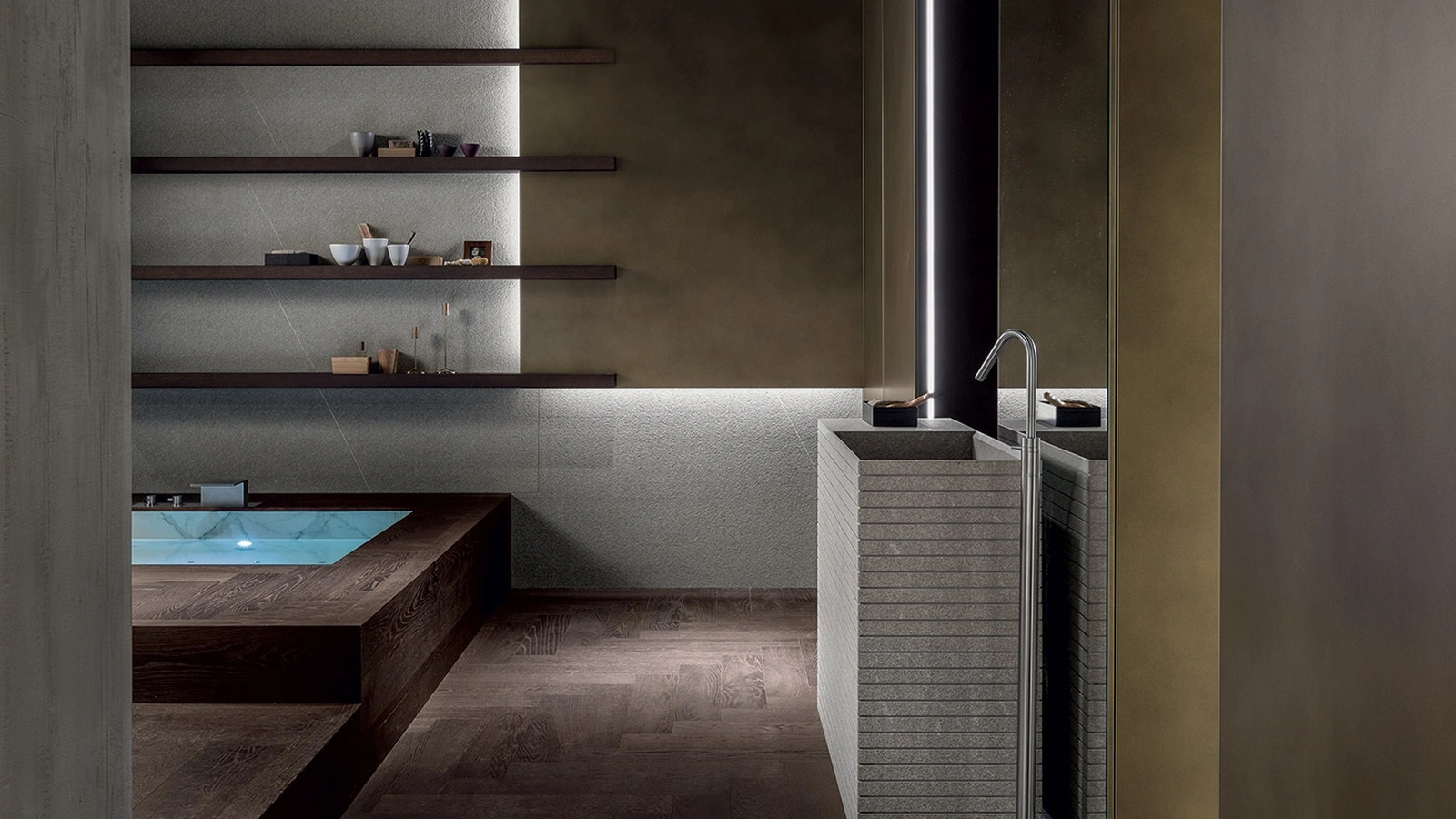 Mobile da Bagno in pietra piasentina millerighe Blade 01 di Modulnova bagni