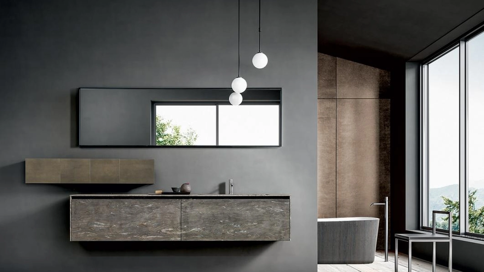 Mobile da Bagno sospeso in granito e metallo Blade Lab di Modulnova bagni