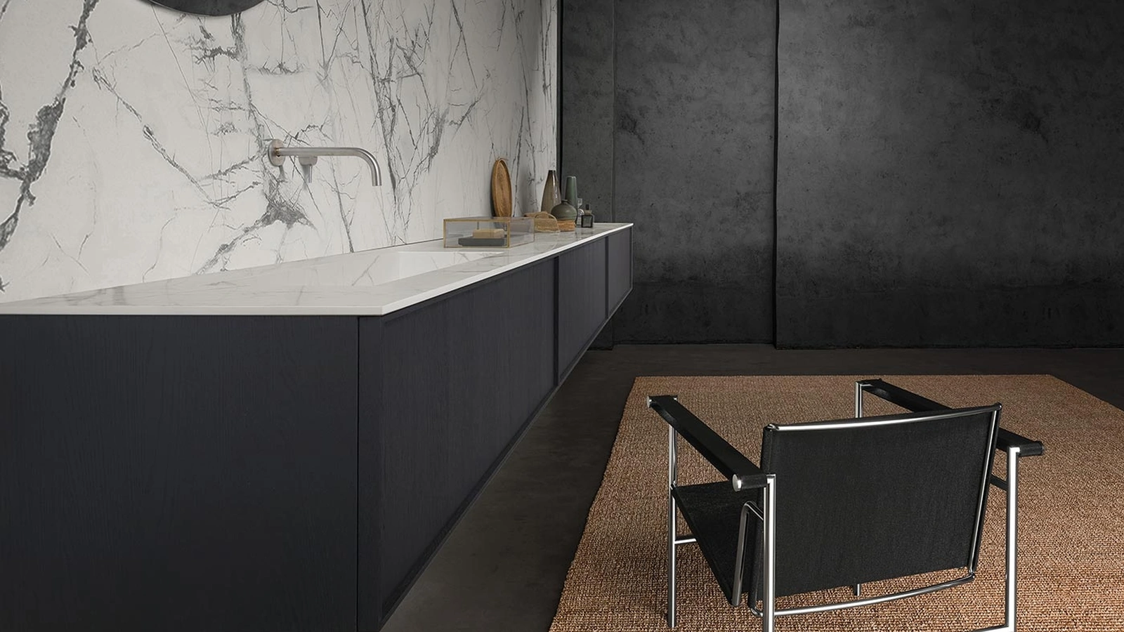 Mobile da Bagno sospeso Frame 01 con top in gres Carrara di Modulnova bagni