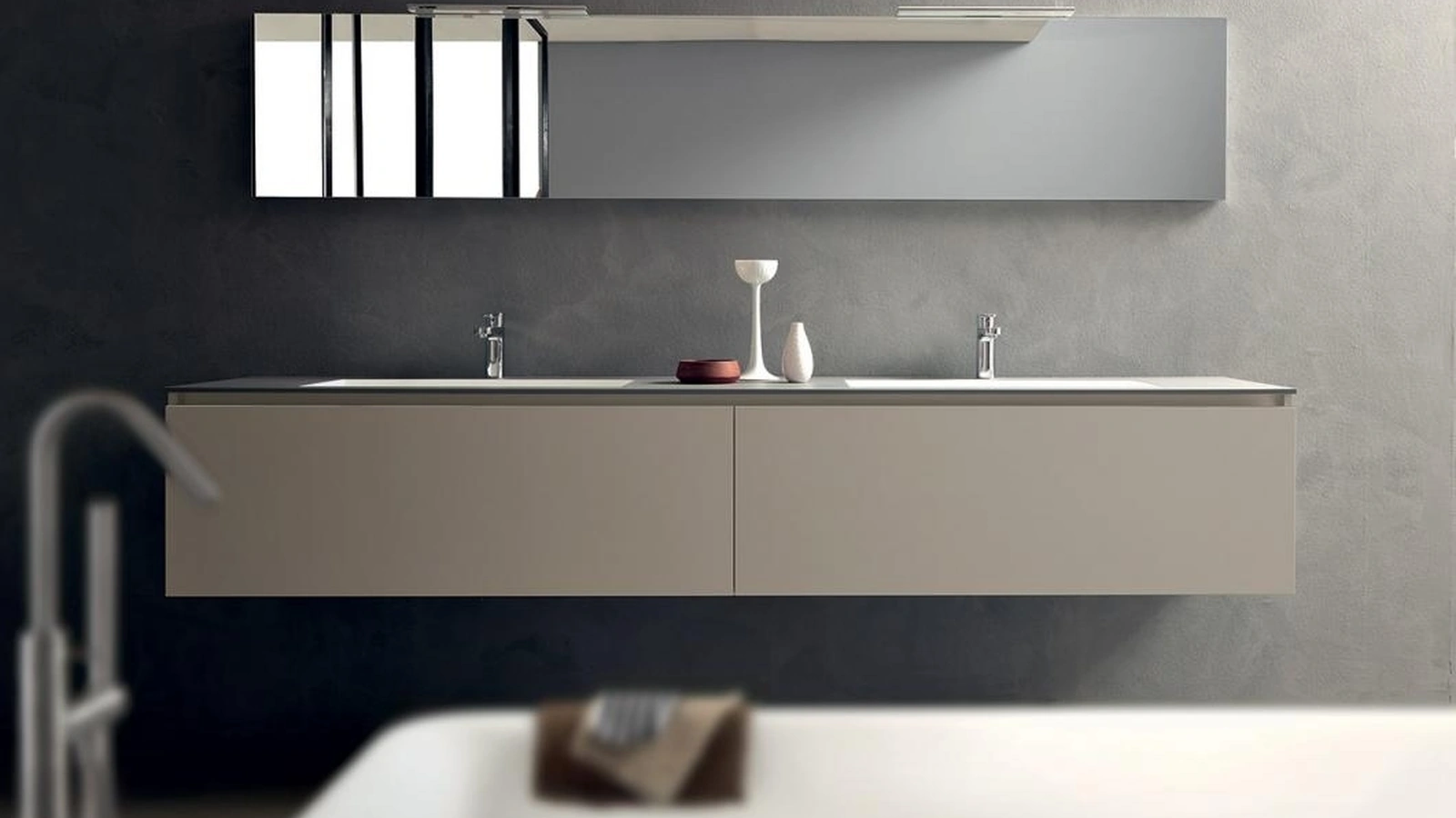 Mobile da Bagno sospeso in laminato Beige Light di Modulnova