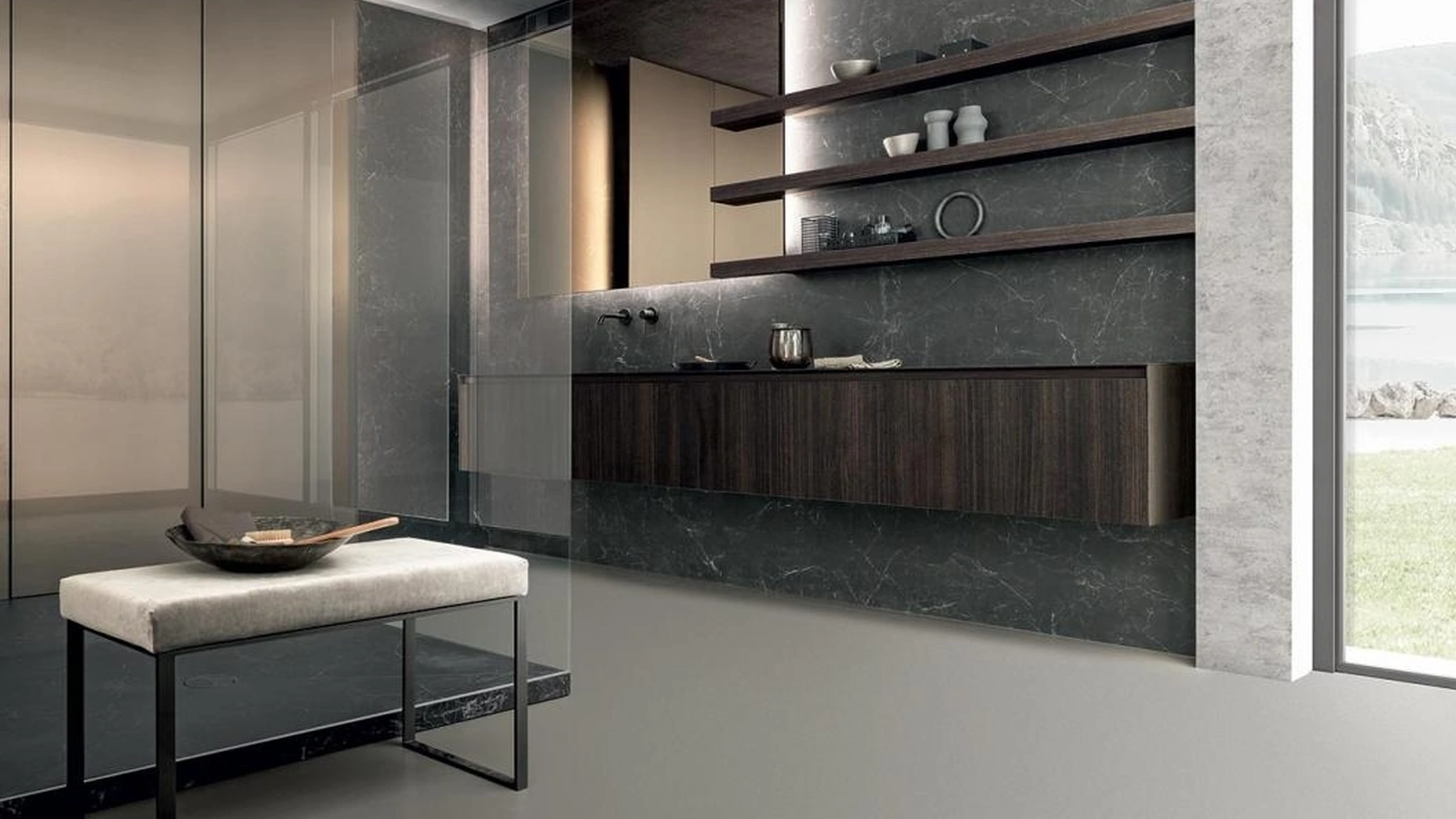 Mobile da Bagno sospeso Skill 02 in laminato finitura Eucalipto di Modulnova bagni