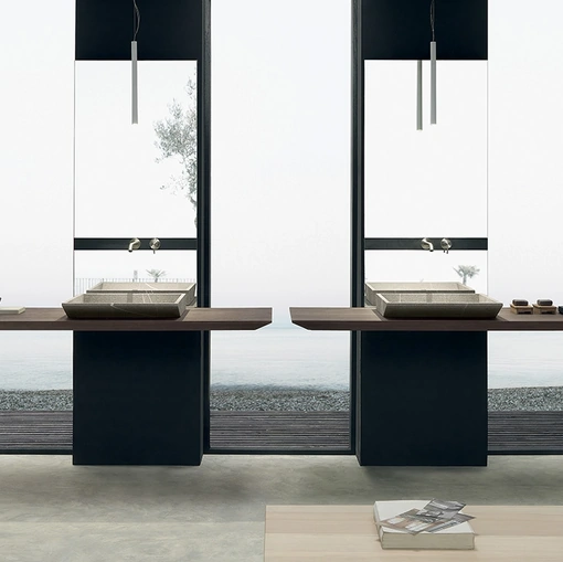 Mobile da Bagno in legno di Rovere ossidato con lavabo in pietra piasentina Surf 01 di Modulnova bagni