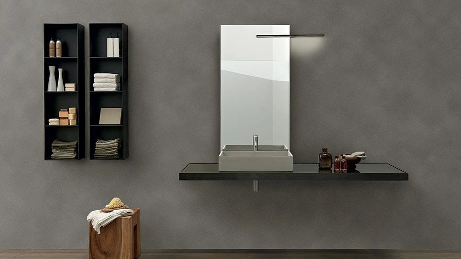 Mobile da Bagno sospeso con piano in vetro Grigio Europa Surf 02 di Modulnova bagni