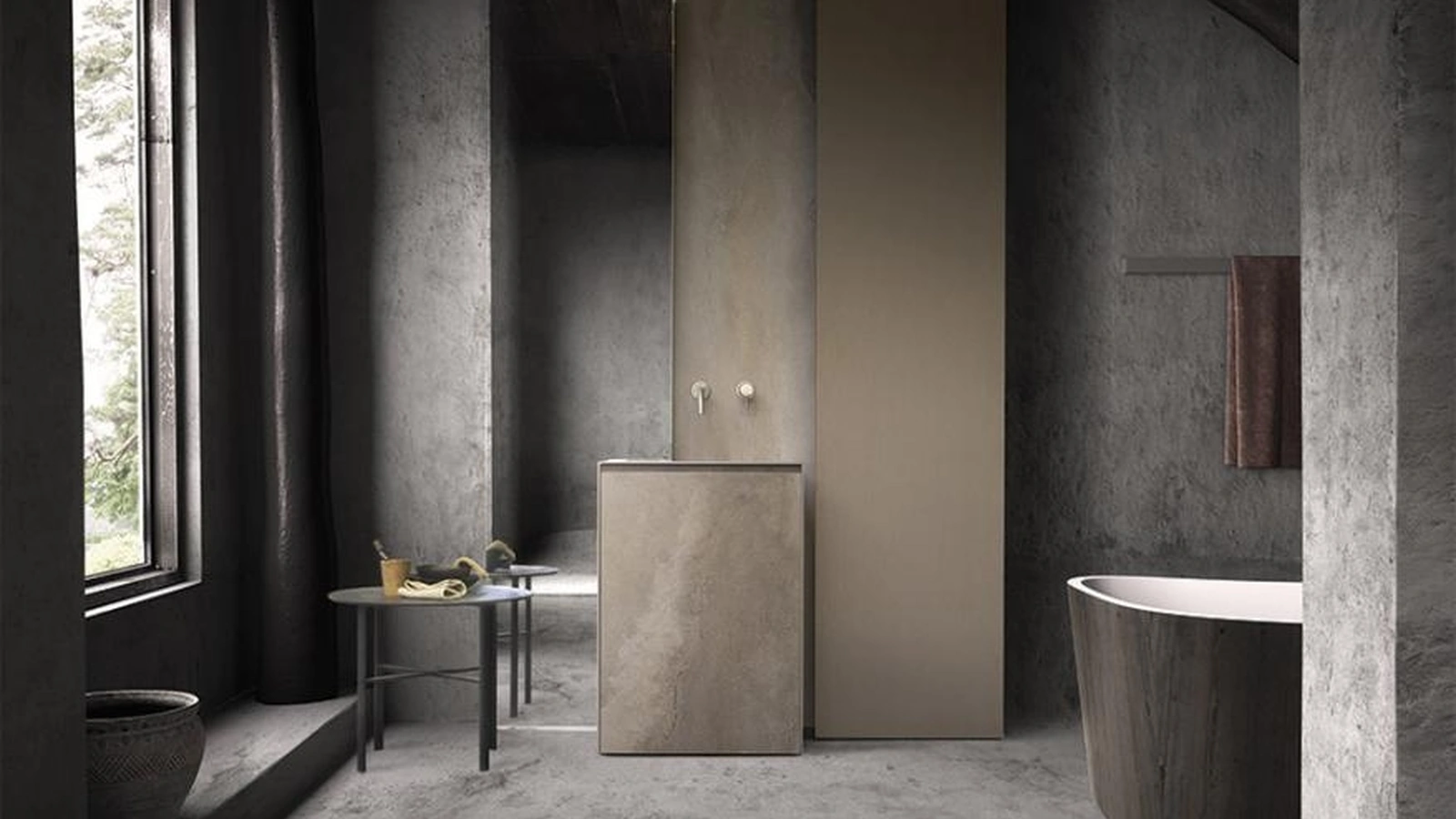 Mobile da Bagno a terra in gres vintage gris con lavabo integrato Skill Grès 02 di Modulnova bagni