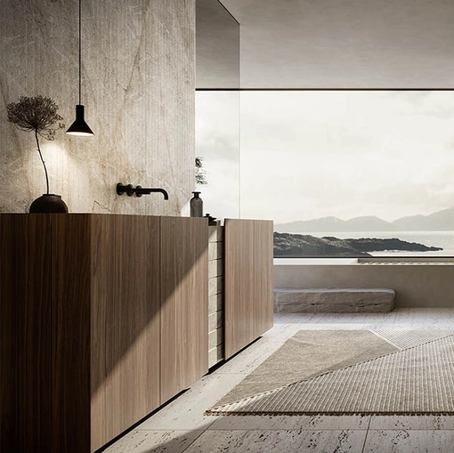 Mobile da Bagno Yacht in noce e marmo di Modulnova bagni