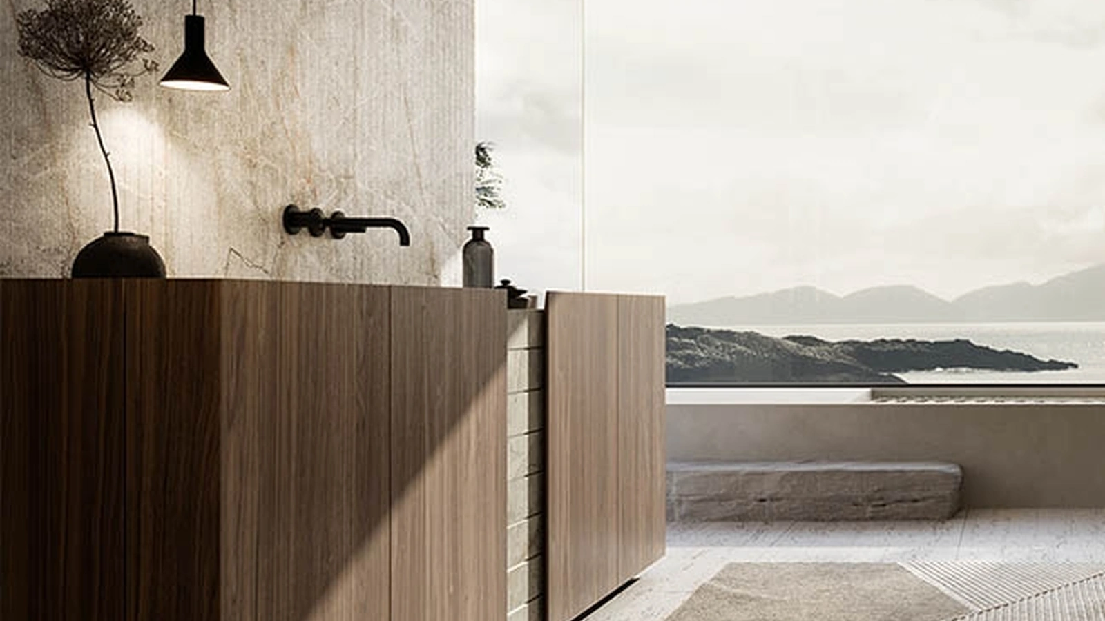 Mobile da Bagno Yacht in noce e marmo di Modulnova bagni