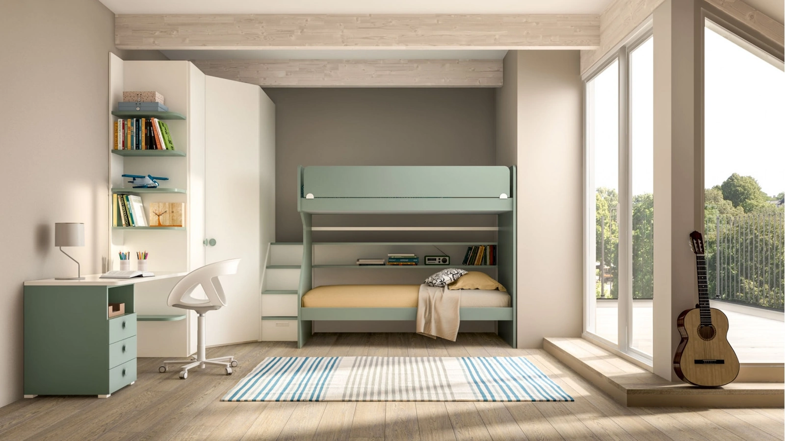 Camera con letto a castello e scrivania Room 164 di Zg Mobili