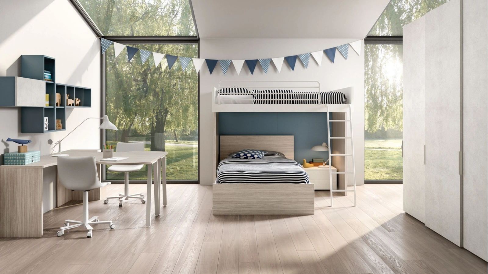 Camera con soppalco e scrivania doppia Room 154 di Zg Mobili