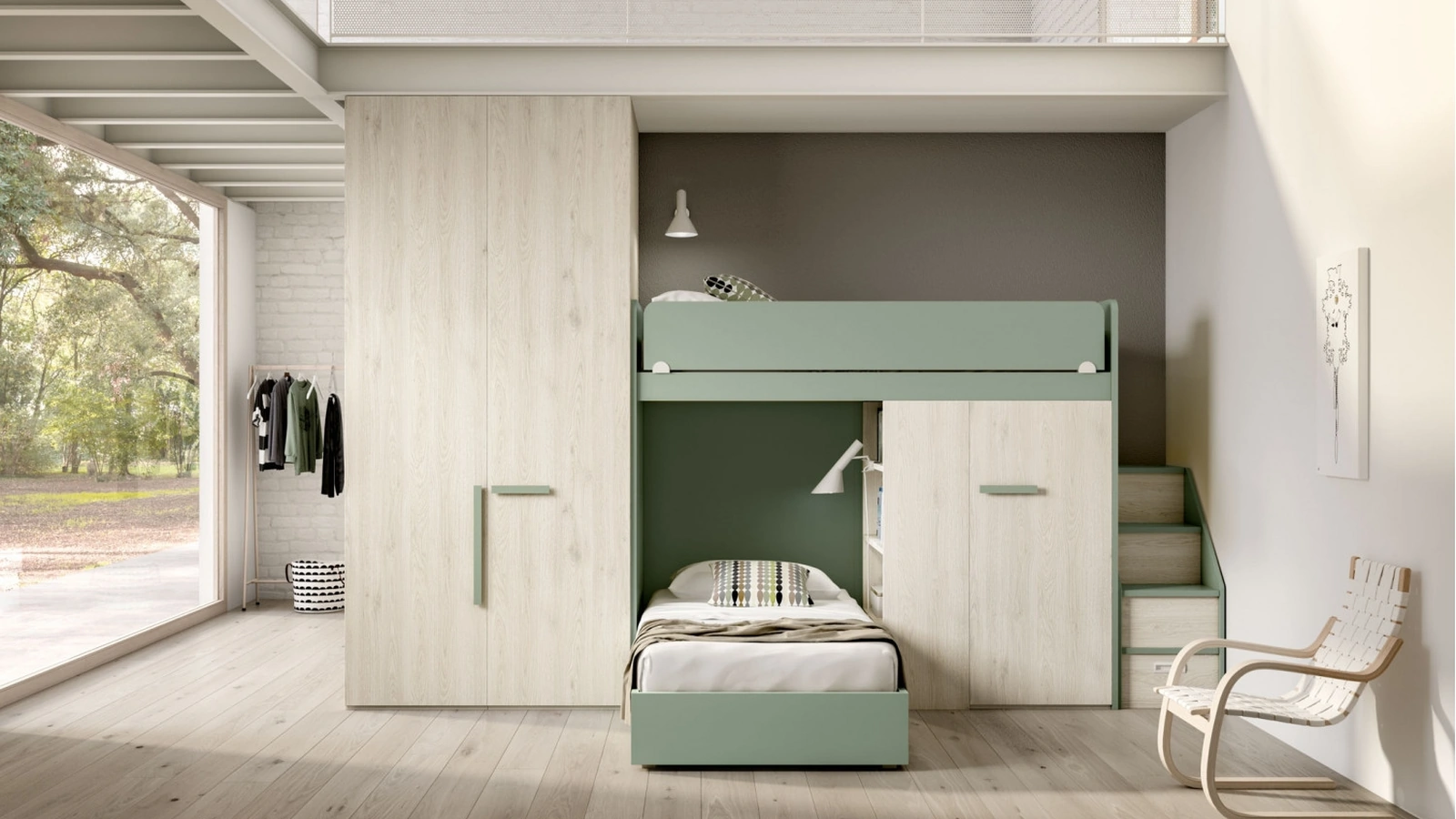 Camera con soppalco con letti a sbalzo Room172 di Zg Mobili