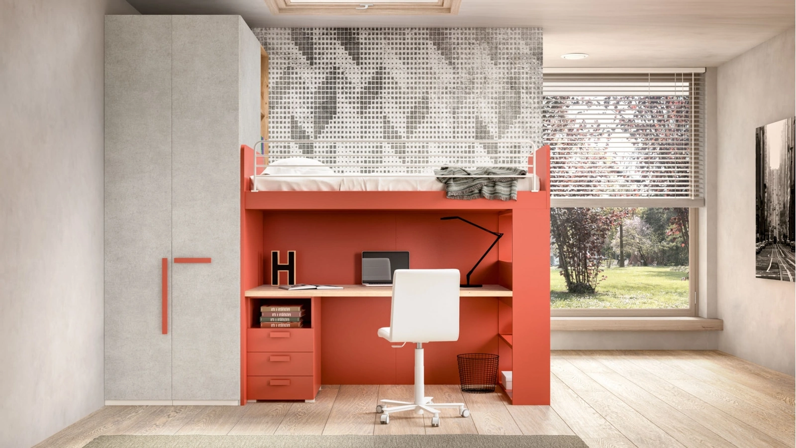 Camera con soppalco e scrivania Room173 di Zg Mobili