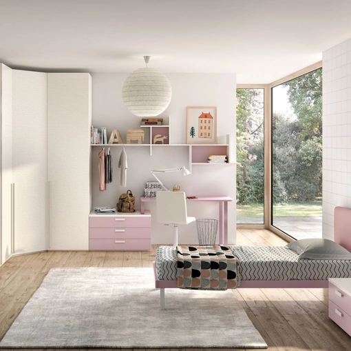 Camera per teenager Room129 con armadio angolare e scrivania di Zg Mobili