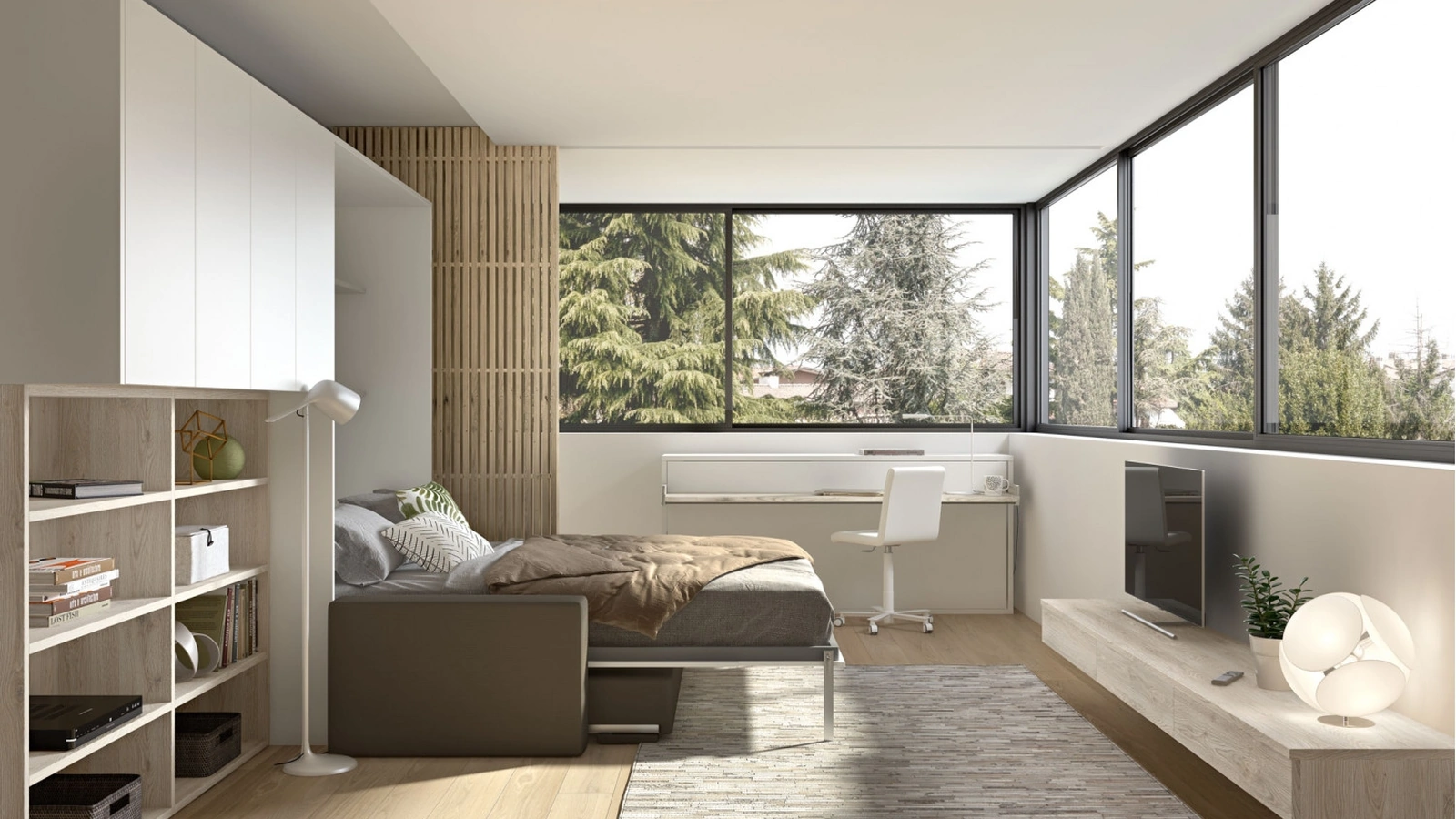 Camera moderna salvaspazio con letto aperto Room148 di Zg Mobili