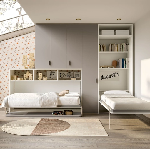 Camera salvaspazio con letti a scomparsa aperti Room149 di Zg Mobili