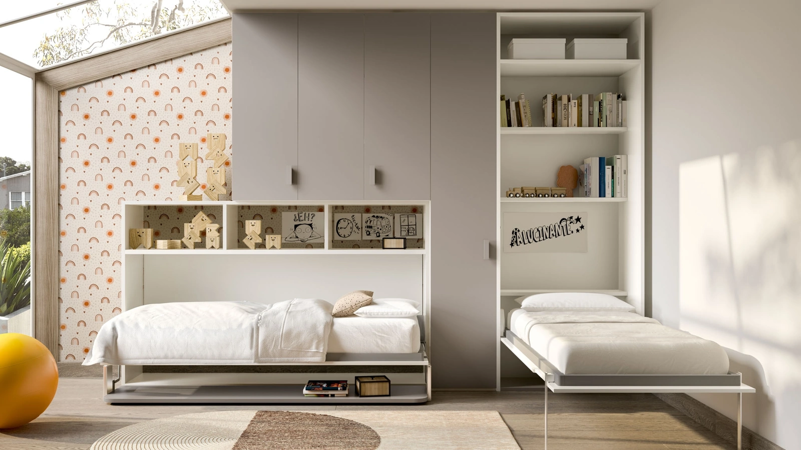 Camera salvaspazio con letti a scomparsa aperti Room149 di Zg Mobili