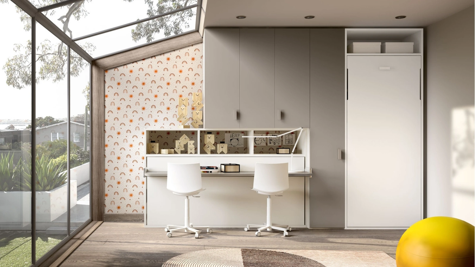 Camera salvaspazio con letti a scomparsa chiusi Room149 di Zg Mobili