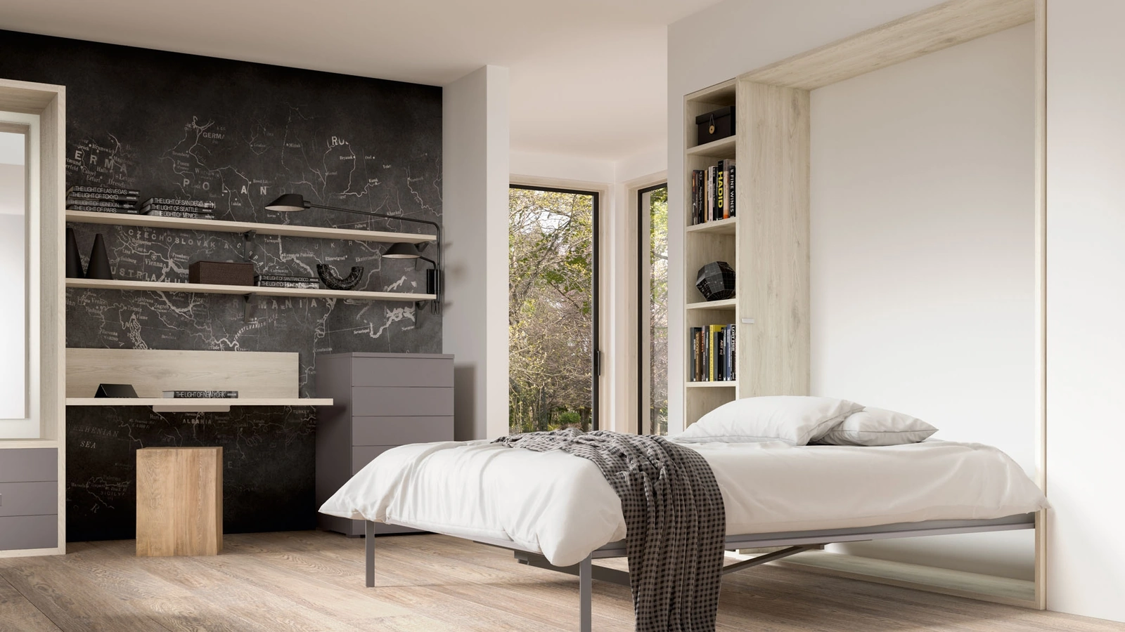 Camera salvaspazio con scrivania e letto aperto Room150 di Zg Mobili