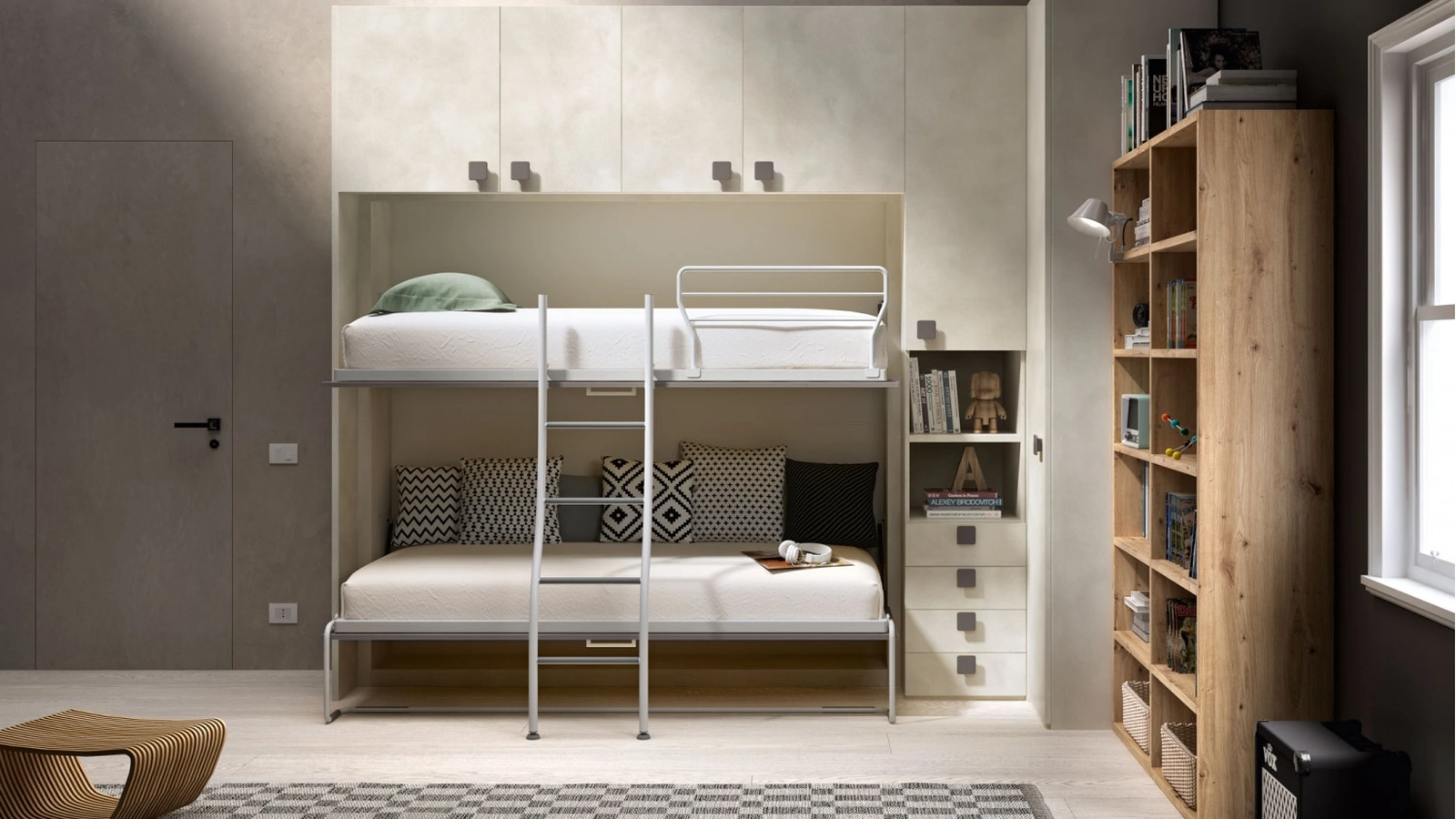 Camera salvaspazio con letto a castello aperto Room152 di Zg Mobili