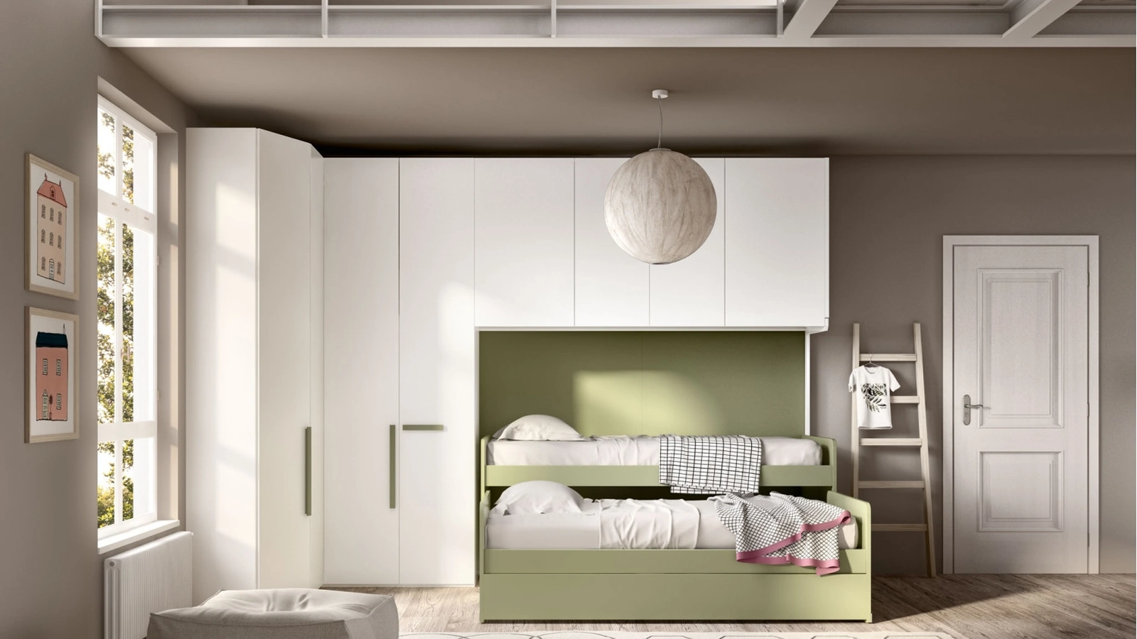 Camera con ponte angolare e doppio letto estraibile Room 147 di Zg Mobili