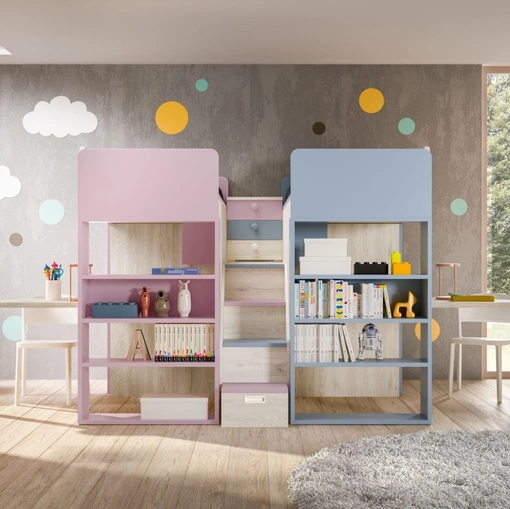 Camera con doppio soppalco con scrivanie Room 165 di Zg Mobili
