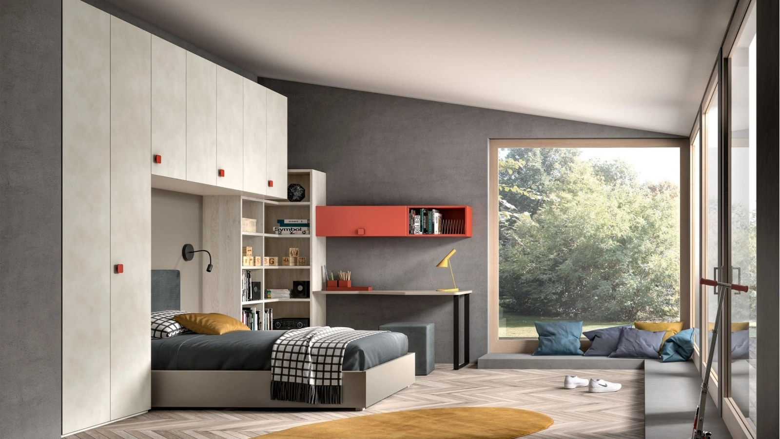 Camera per single Room109 con armadio a ponte di Zg Mobili