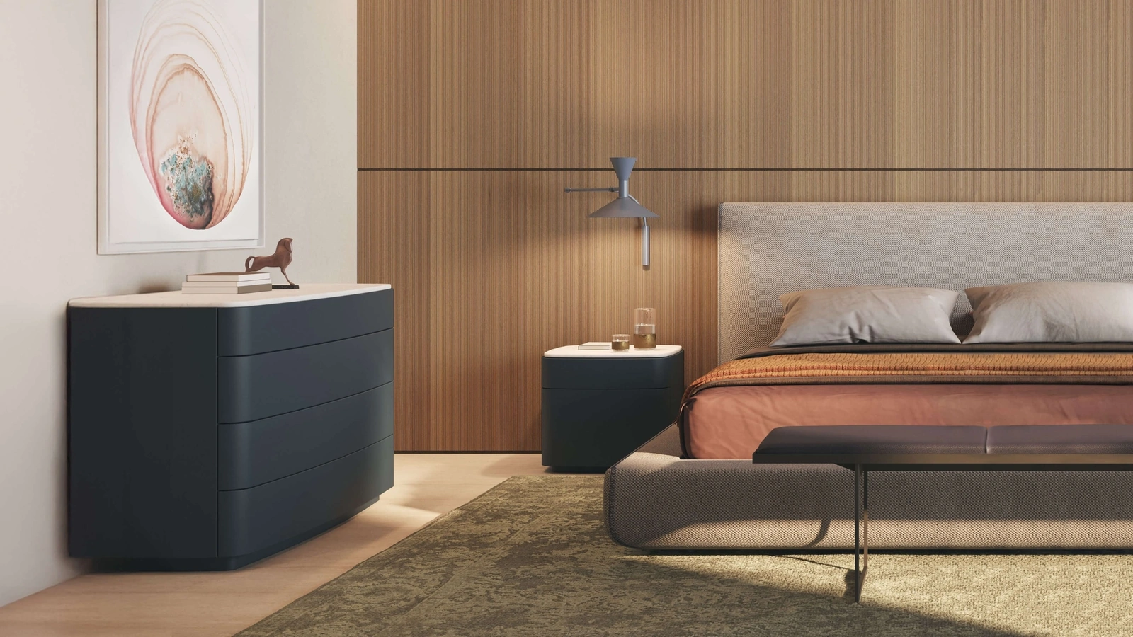 Gruppo notte Lullaby laccato opaco con top in marmo di Lema