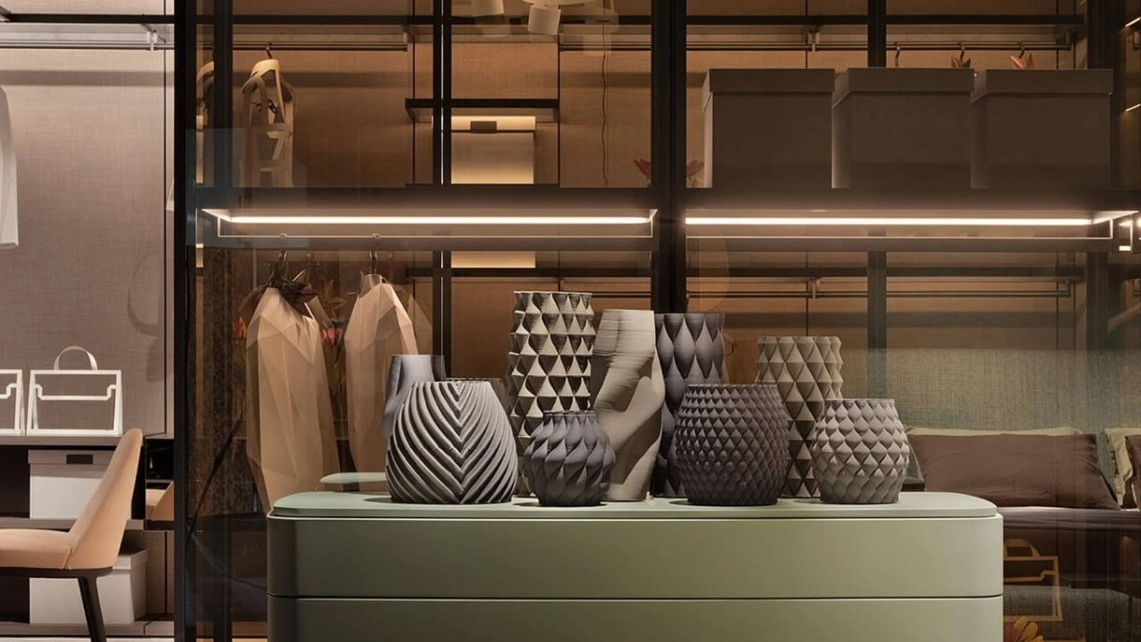 Gruppo notte Lullaby laccato opaco con top in marmo di Lema