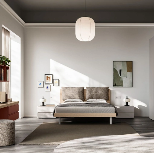 Letto Cremi Night 01 in finitura effetto legno con cuscini imbottiti di Orme