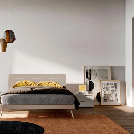 Letto con testiera in melaminico Tortora Curve di Orme