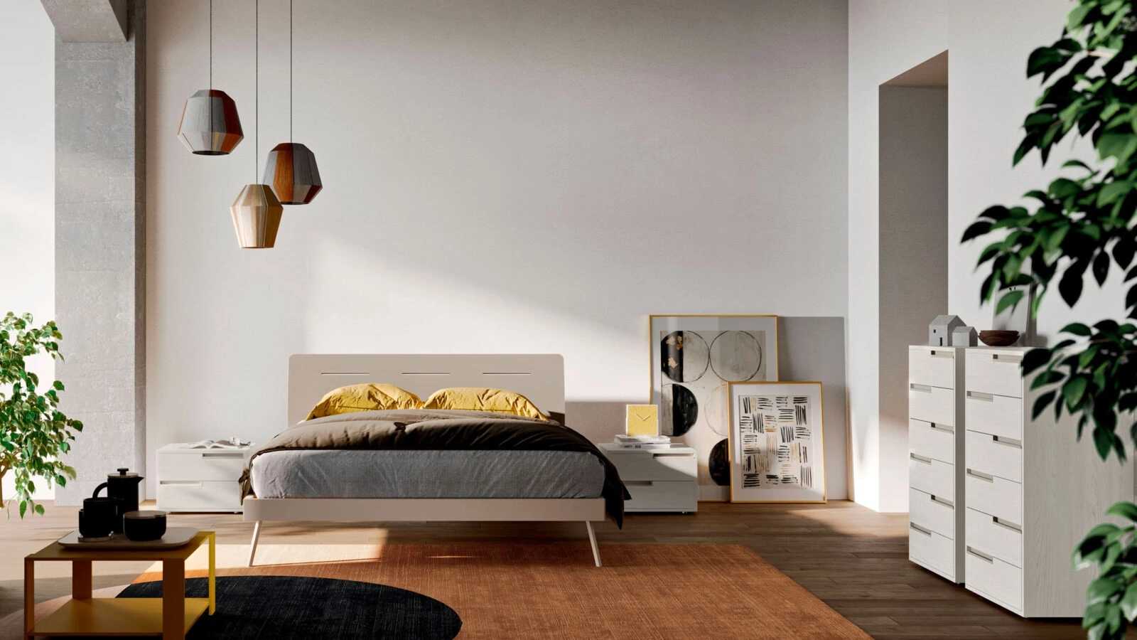 Letto con testiera in melaminico Tortora Curve di Orme