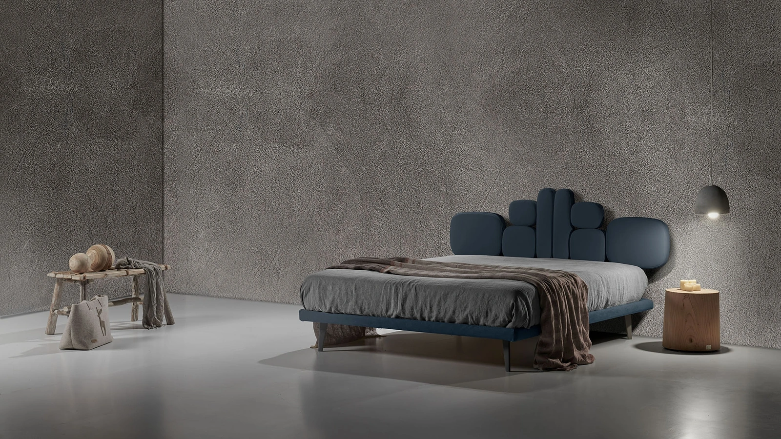 Letto in tessuto con testiera di design Twist Lionel di Excò