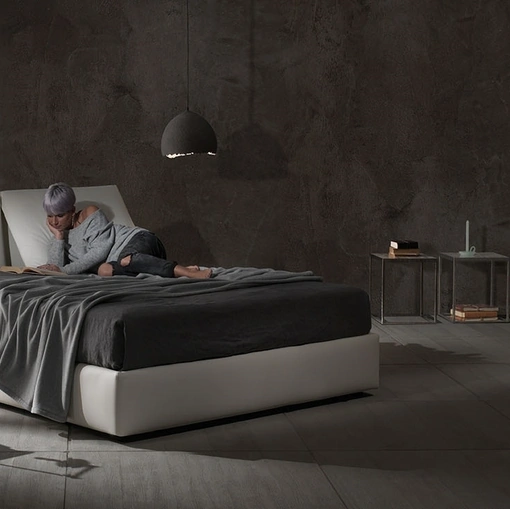 Letto in ecopelle con box contenitore e testiera relax Zoe Tre Ring 28 di Excò