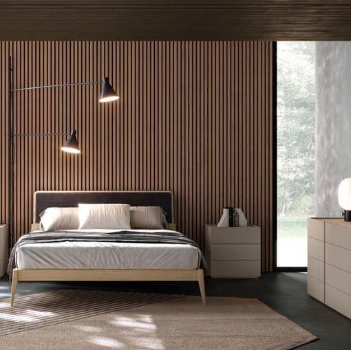 Letto Larissa Night 22 in materico Rovere con pannello in tessuto di Orme