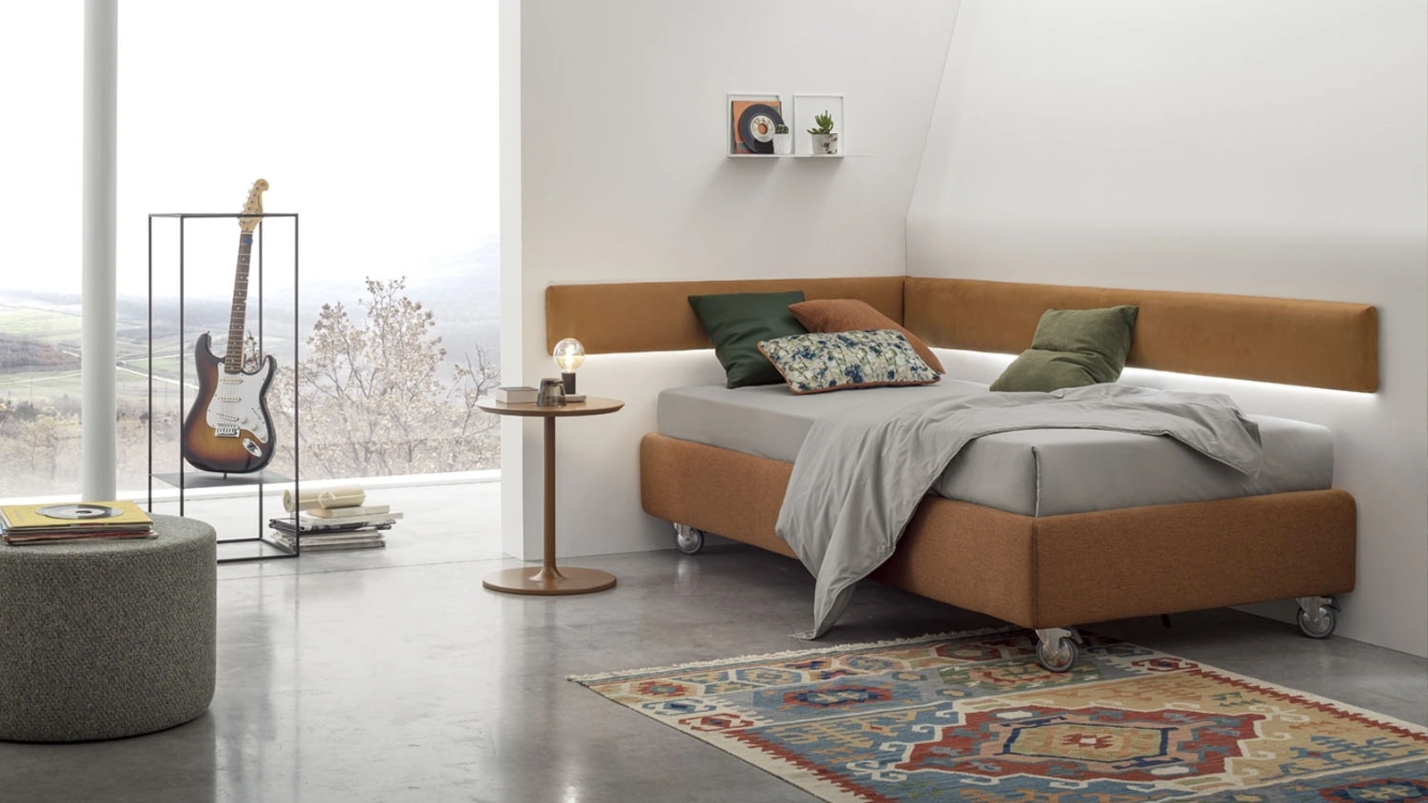 Letto singolo sommier in tessuto con ruote Joker di V&Nice