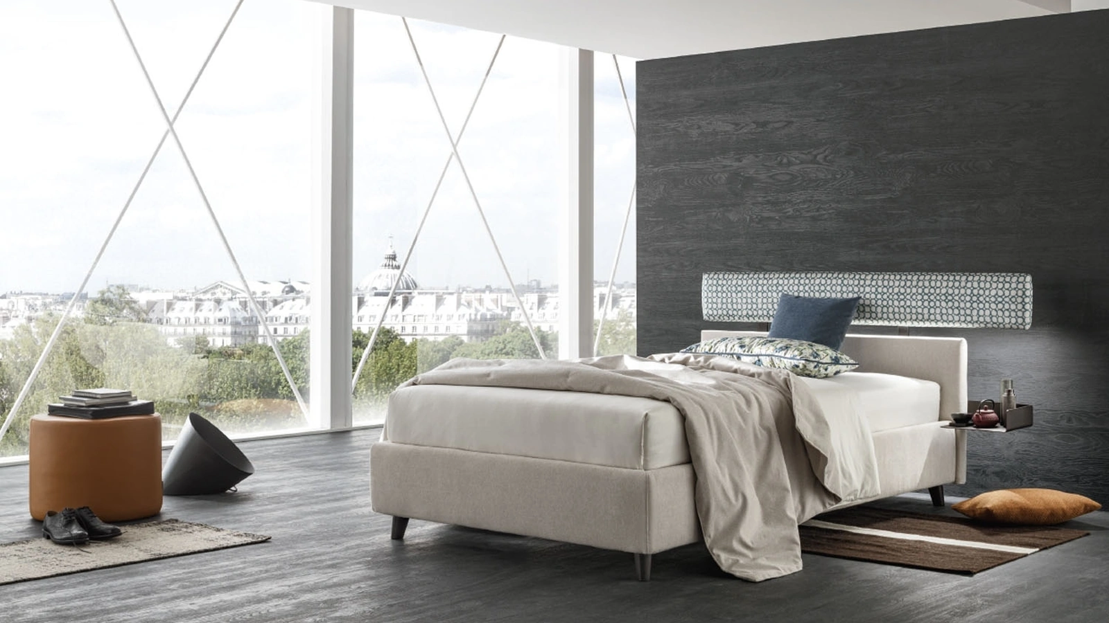 Letto in tessuto con testiera Denver Piazza e mezza di V&Nice