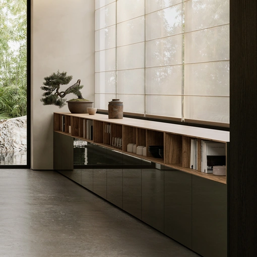 Libreria LT40 in laccato lucido e legno di Lema