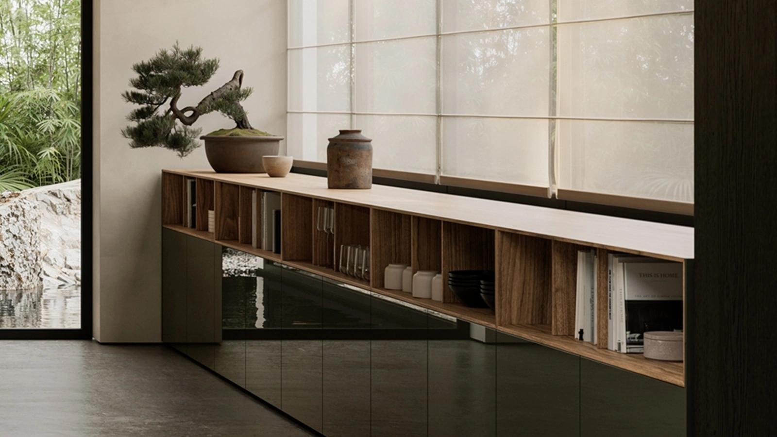 Libreria LT40 in laccato lucido e legno di Lema