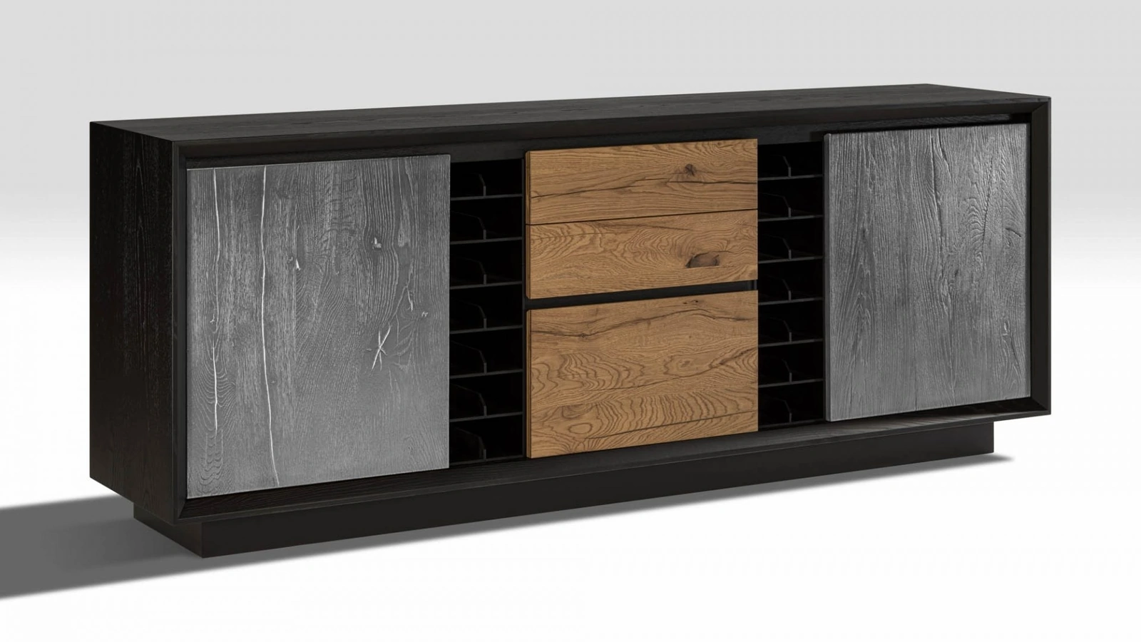 Madia Gent con ante in Quercia e Rovere grigio con struttura in laccato di Pizzolato