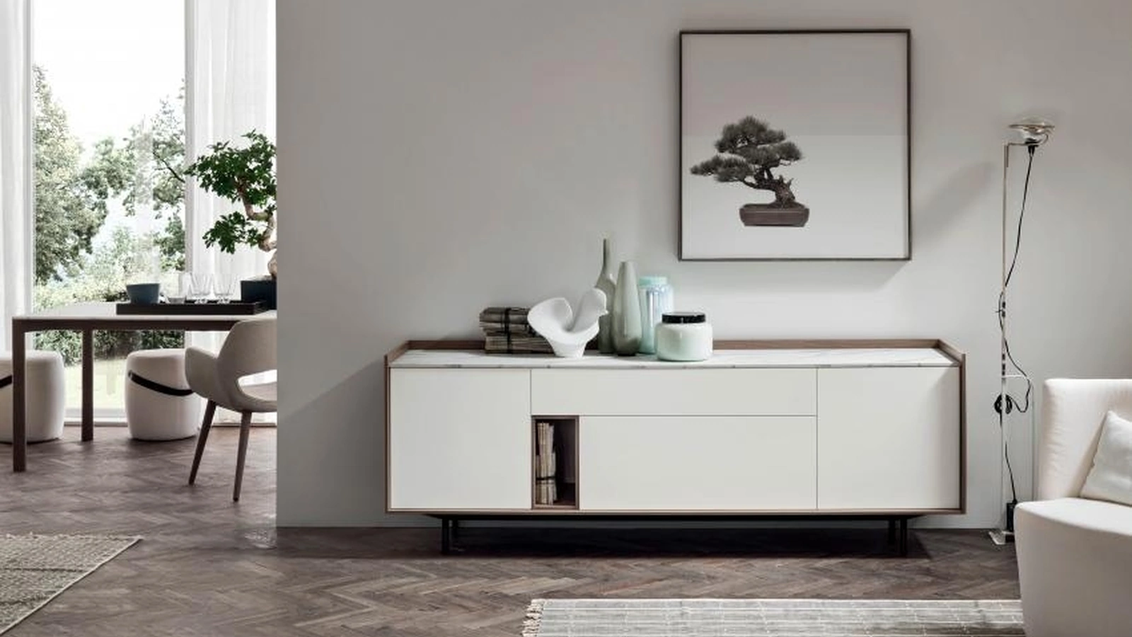 Madia Laila LA001 in laccato bianco opaco con top in Marmo Calacatta di Maronese Acf