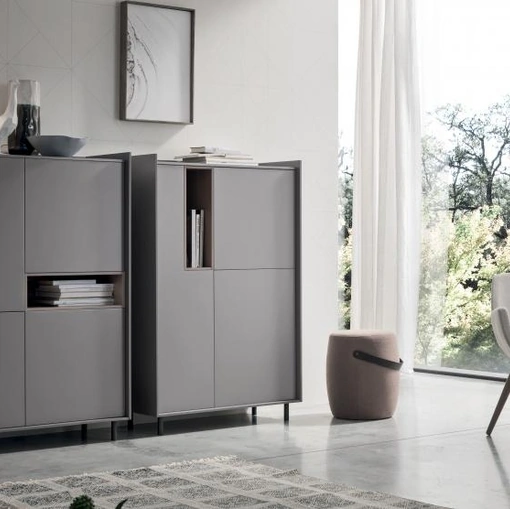 Madia Alta Laila LA003 e LA004 in melaminico Rovere Avena, Grafite e laccato magma opaco di Maronese Acf